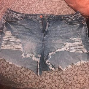 Distressed denim shorts